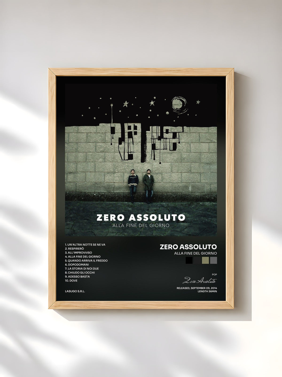 #bois Tableau de l'album Alla Fine Del Giorno de Zero Assoluto, cadre en bois brut, imprimé et encadré en France