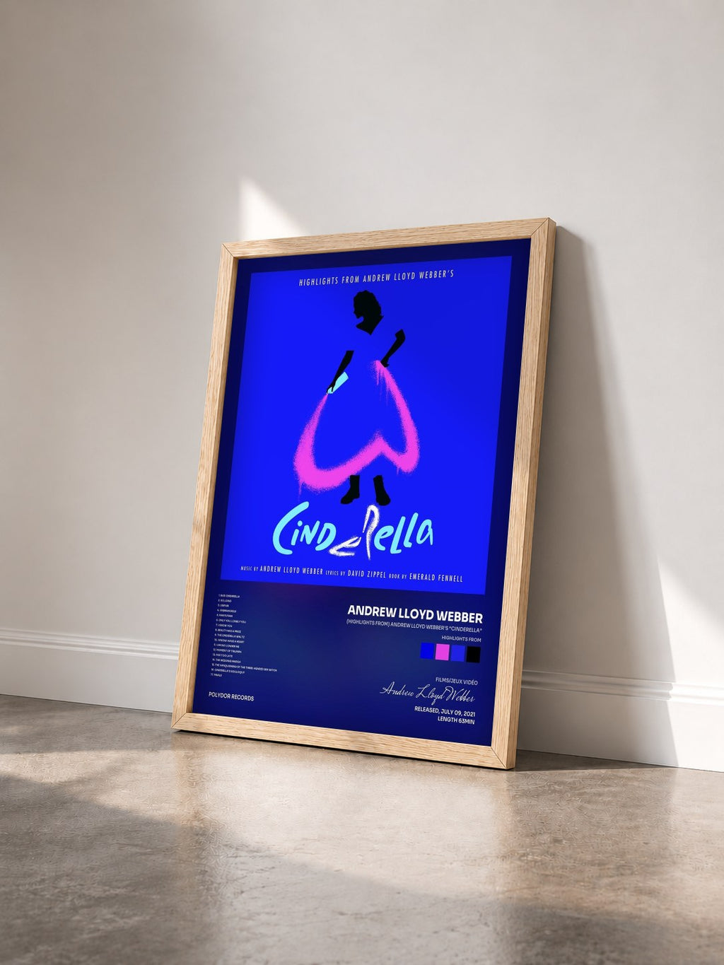 #bois Tableau de l'album (Highlights From) Andrew Lloyd Webber’s “Cinderella” de Andrew Lloyd Webber vu de trois quarts, cadre en bois brut