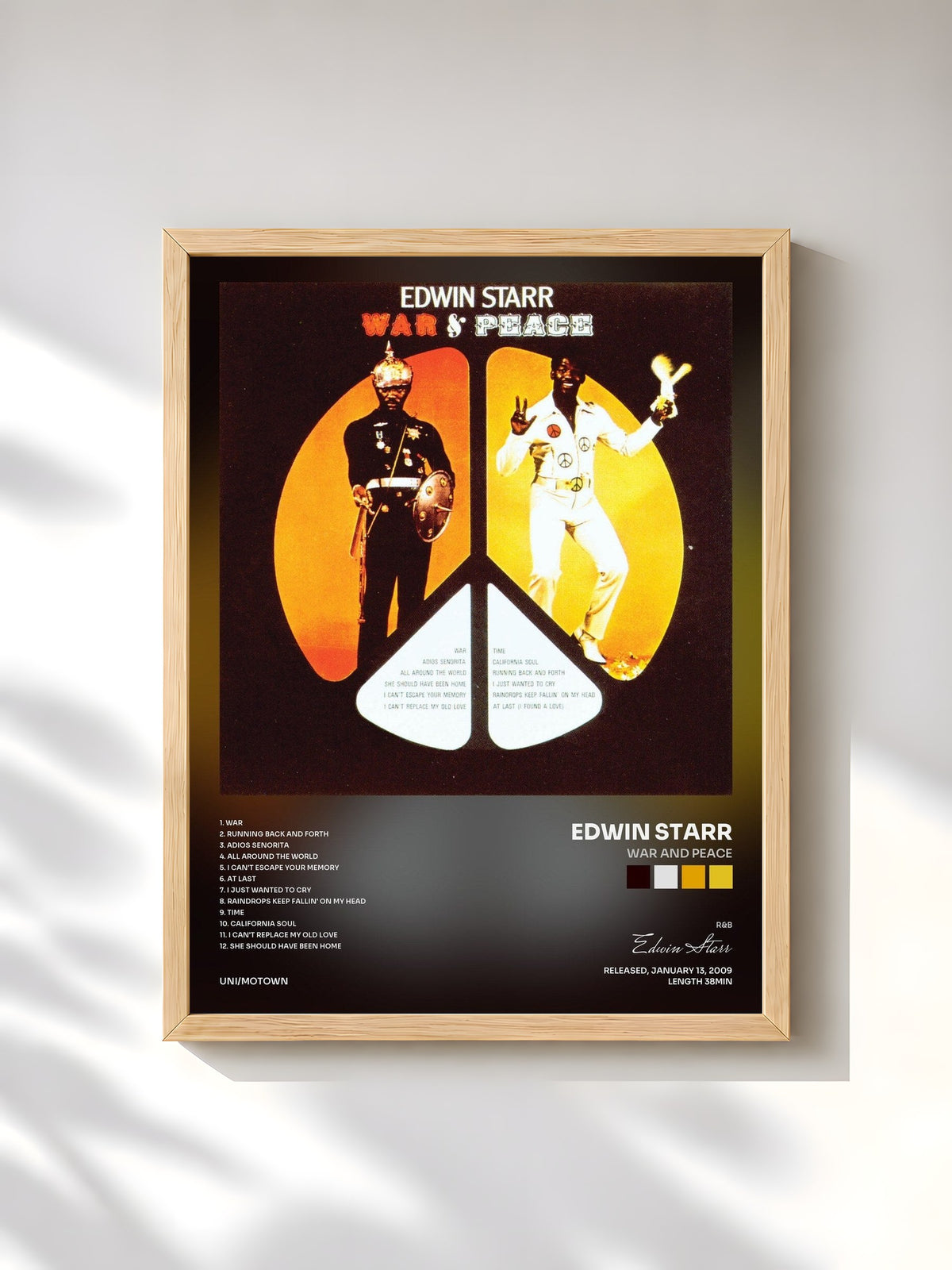 #bois Tableau de l'album War And Peace de Edwin Starr, cadre en bois brut, imprimé et encadré en France