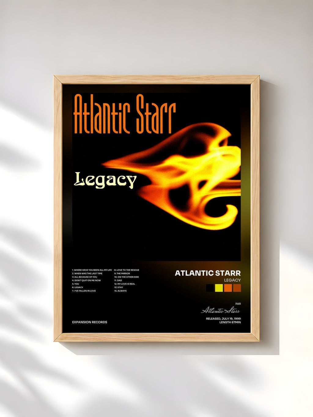 #bois Tableau de l'album Legacy de Atlantic Starr, cadre en bois brut, imprimé et encadré en France