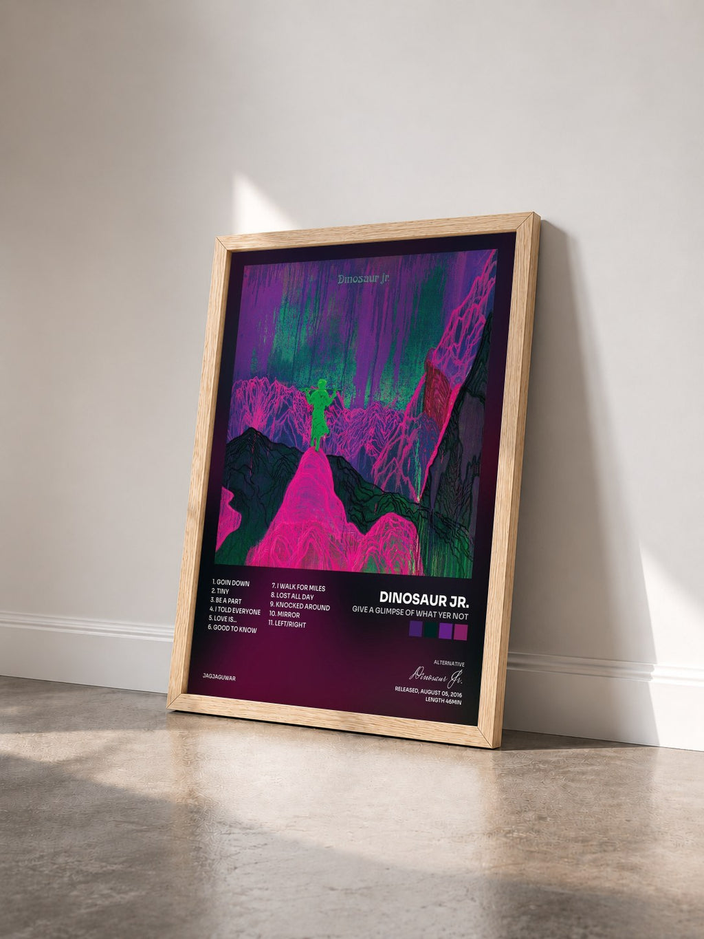 #bois Tableau de l'album Give a Glimpse of What Yer Not de Dinosaur Jr. vu de trois quarts, cadre en bois brut