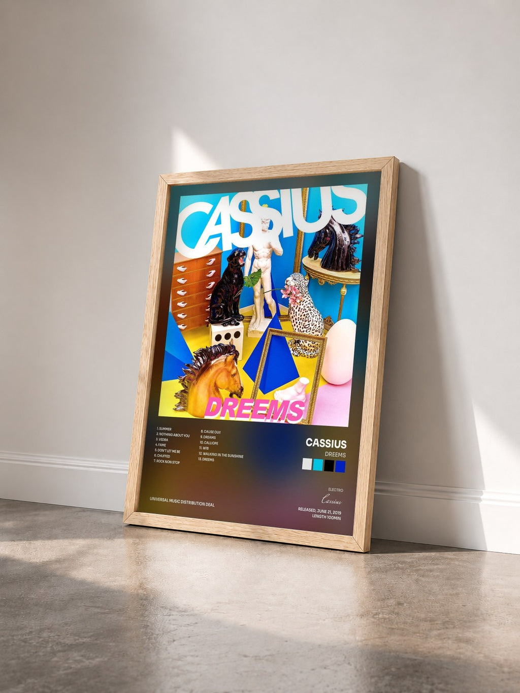 #bois Tableau de l'album Dreems de Cassius vu de trois quarts, cadre en bois brut
