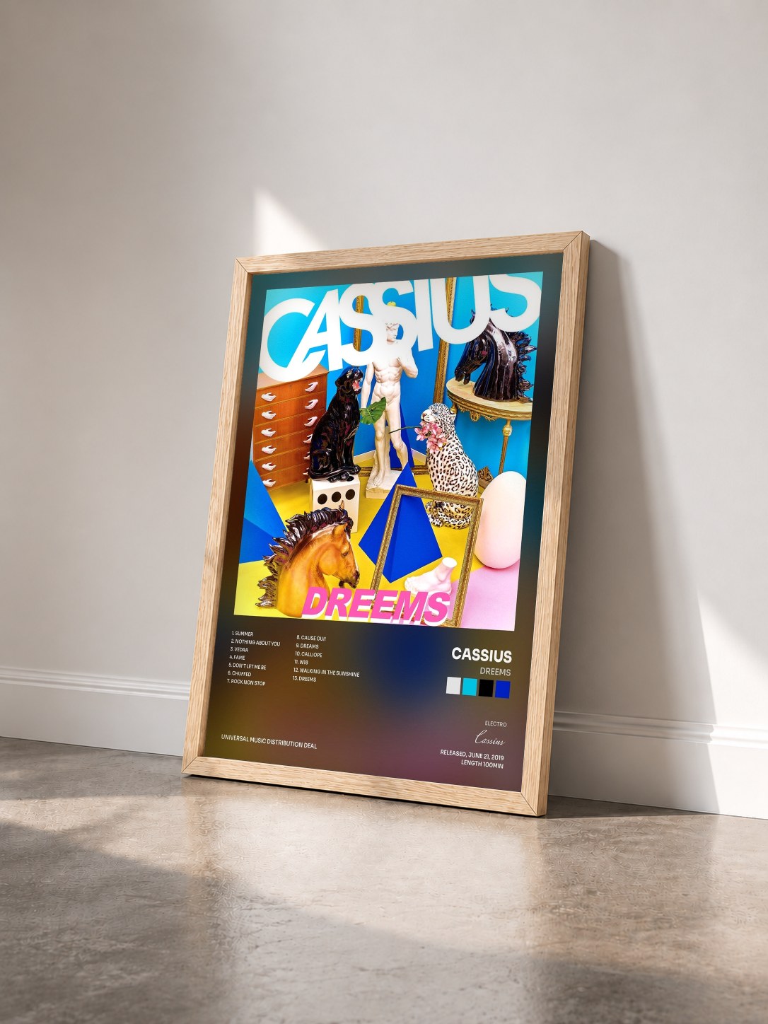 #bois Tableau de l'album Dreems de Cassius vu de trois quarts, cadre en bois brut