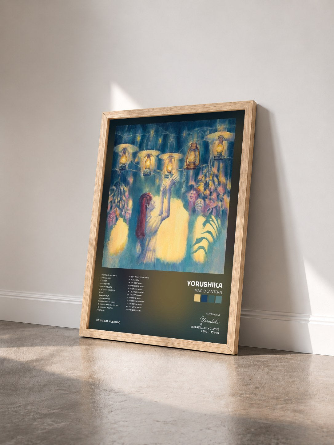 #bois Tableau de l'album Magic Lantern de Yorushika vu de trois quarts, cadre en bois brut
