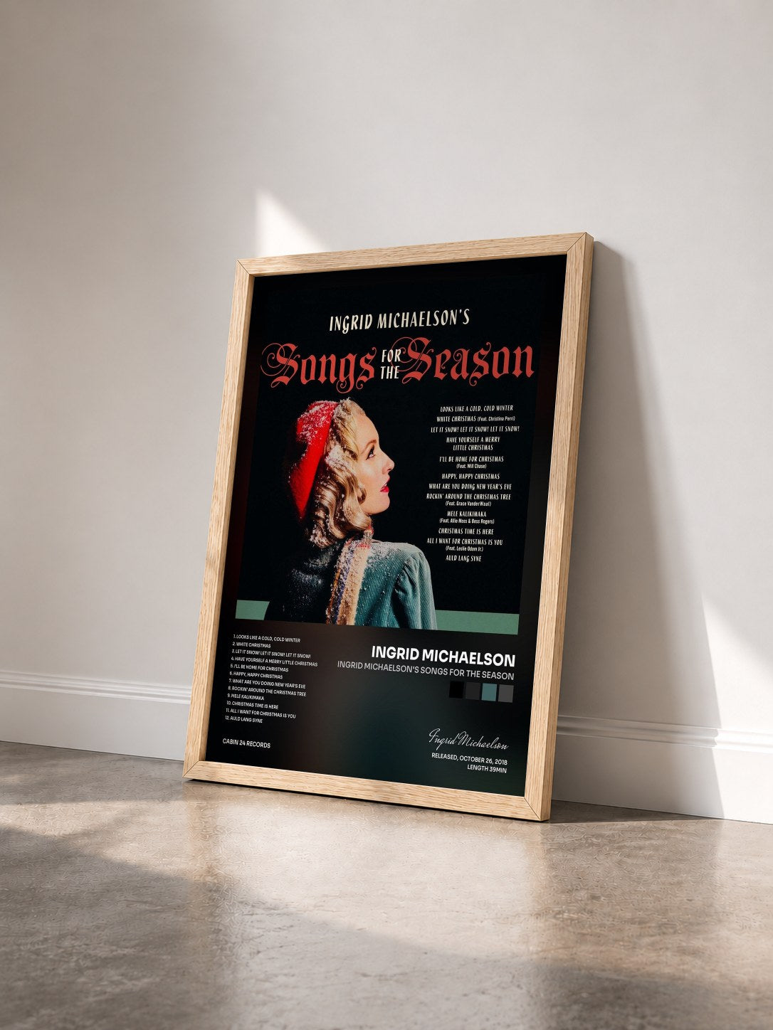 #bois Tableau de l'album Ingrid Michaelson's Songs For The Season de Ingrid Michaelson vu de trois quarts, cadre en bois brut