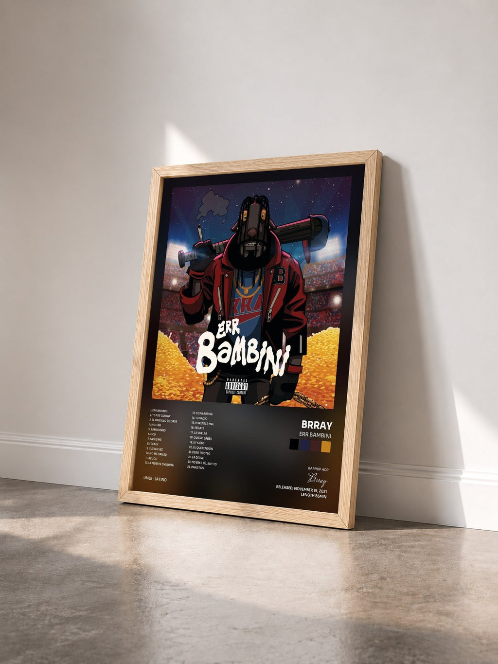 #bois Tableau de l'album Err Bambini de Brray vu de trois quarts, cadre en bois brut