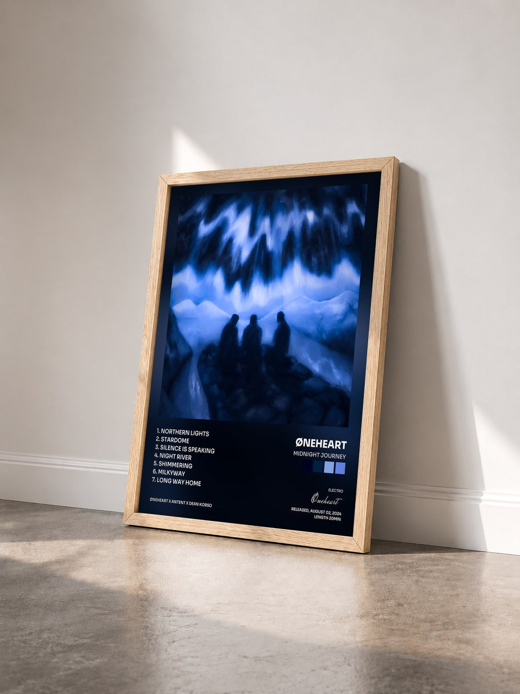 #bois Tableau de l'album Midnight Journey de Øneheart vu de trois quarts, cadre en bois brut