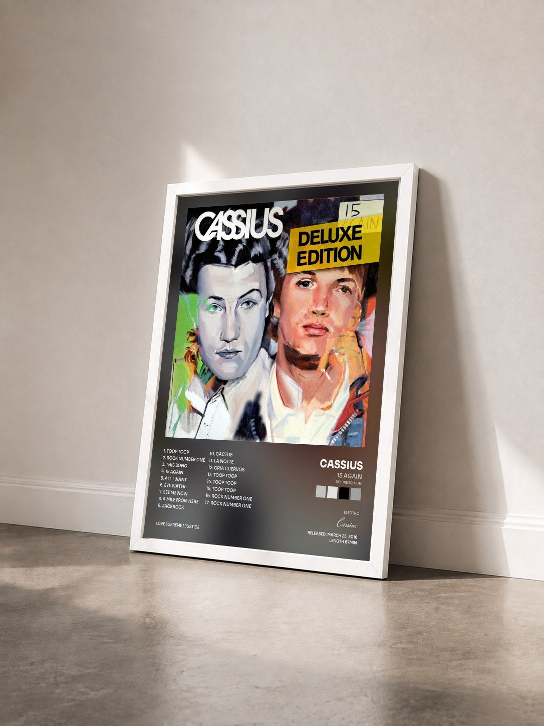 #blanc Tableau de l'album 15 Again (Deluxe Edition) de Cassius vu de trois quarts, cadre blanc
