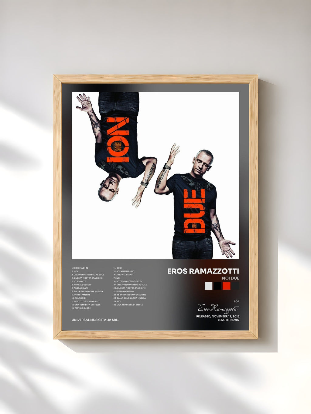 #bois Tableau de l'album Noi Due de Eros Ramazzotti, cadre en bois brut, imprimé et encadré en France