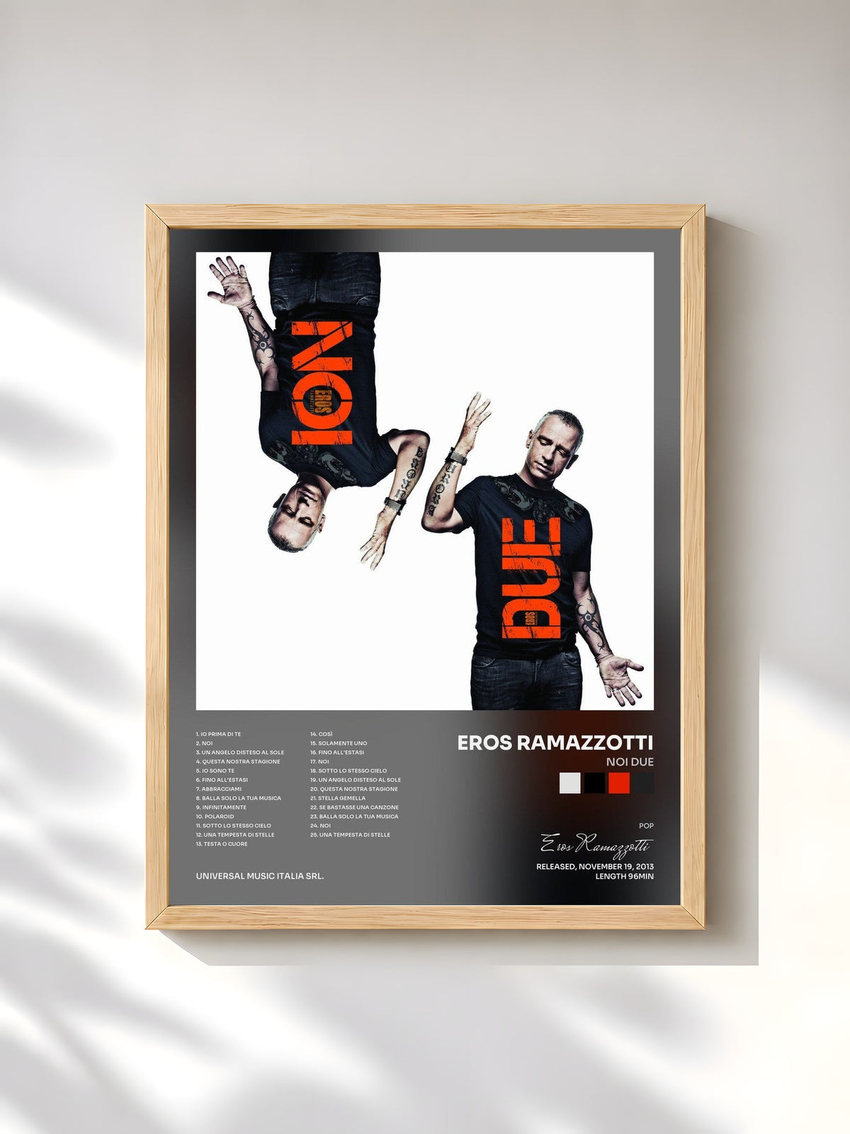 #bois Tableau de l'album Noi Due de Eros Ramazzotti, cadre en bois brut, imprimé et encadré en France