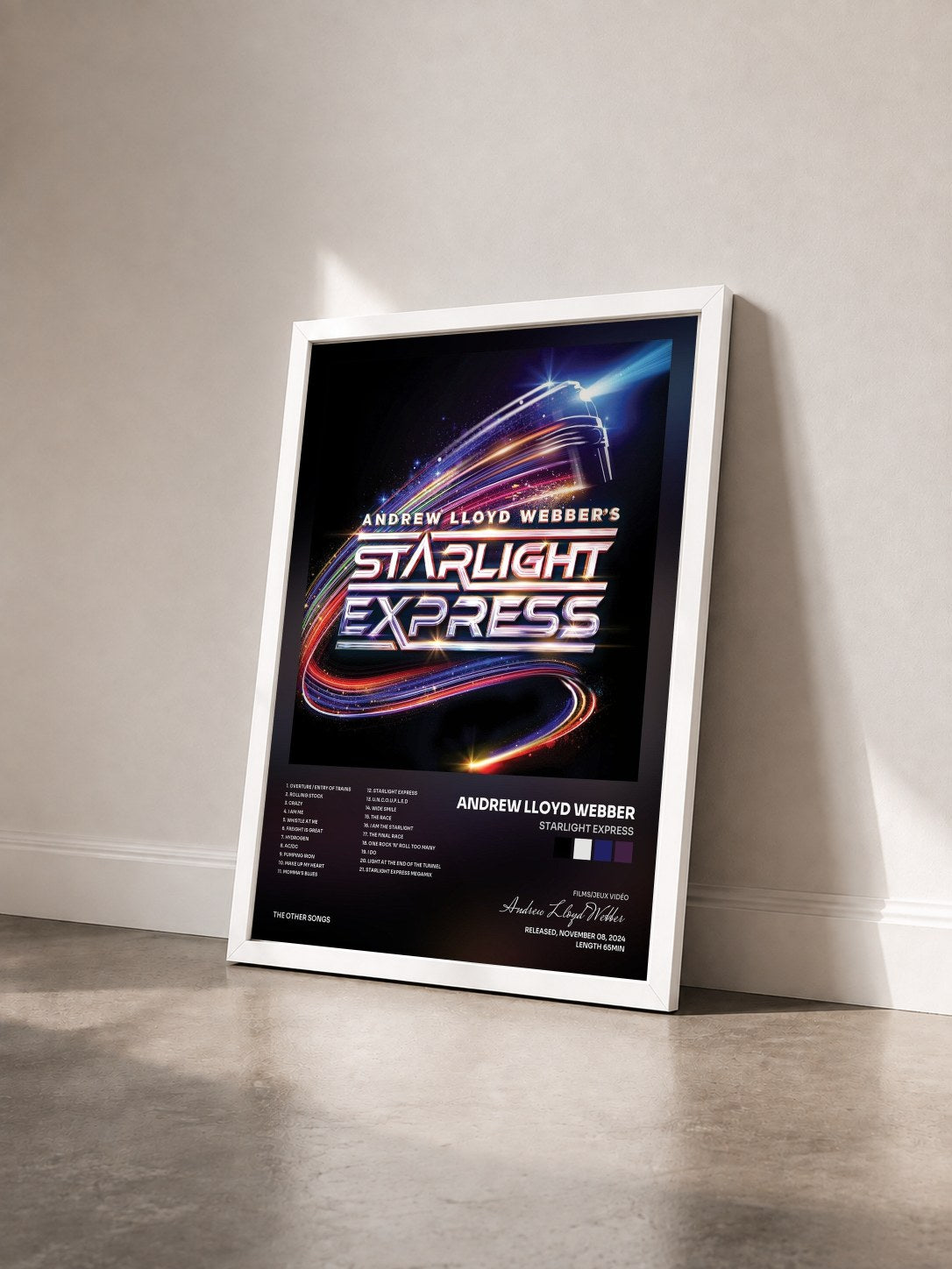 #blanc Tableau de l'album Starlight Express de Andrew Lloyd Webber vu de trois quarts, cadre blanc