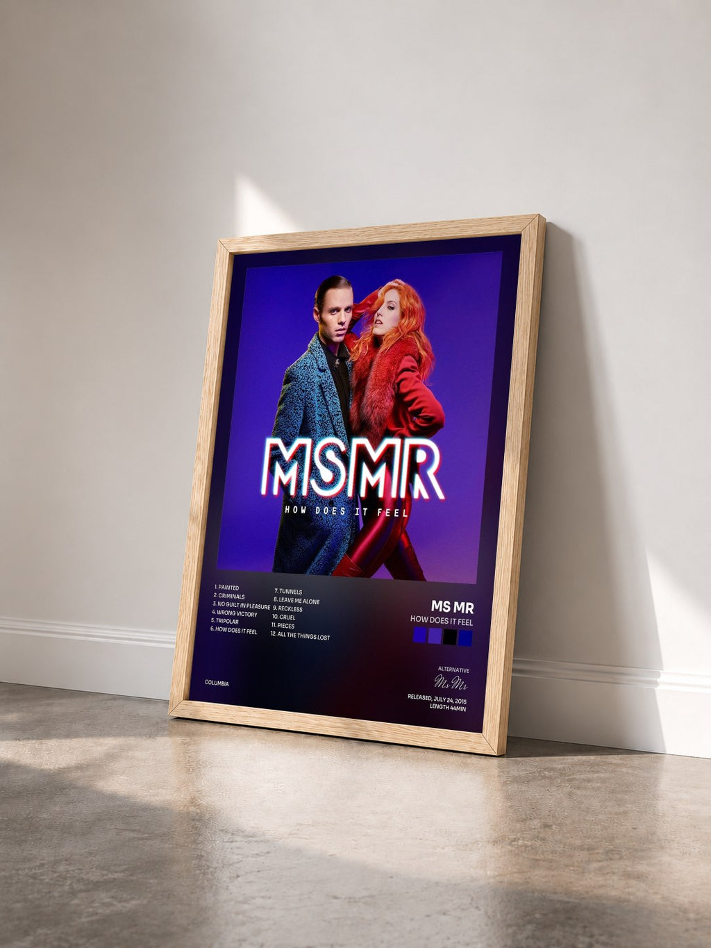 #bois Tableau de l'album How Does It Feel de Ms Mr vu de trois quarts, cadre en bois brut