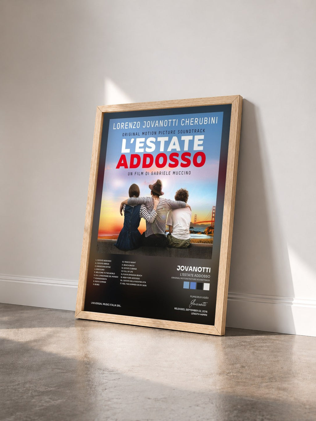 #bois Tableau de l'album L'Estate Addosso (Original Motion Picture Soundtrack) de Jovanotti vu de trois quarts, cadre en bois brut