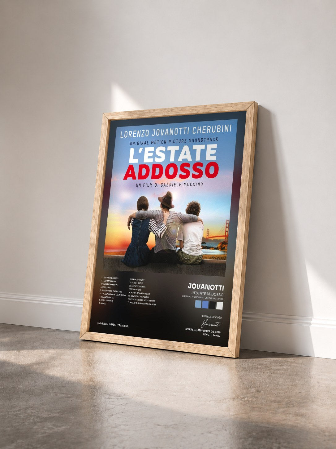 #bois Tableau de l'album L'Estate Addosso (Original Motion Picture Soundtrack) de Jovanotti vu de trois quarts, cadre en bois brut