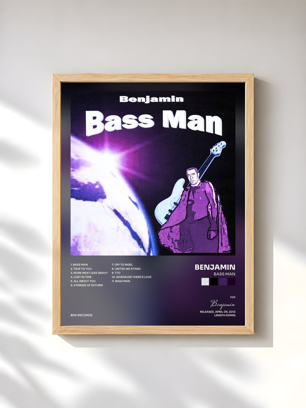 #bois Tableau de l'album Bass Man de Benjamin, cadre en bois brut, imprimé et encadré en France