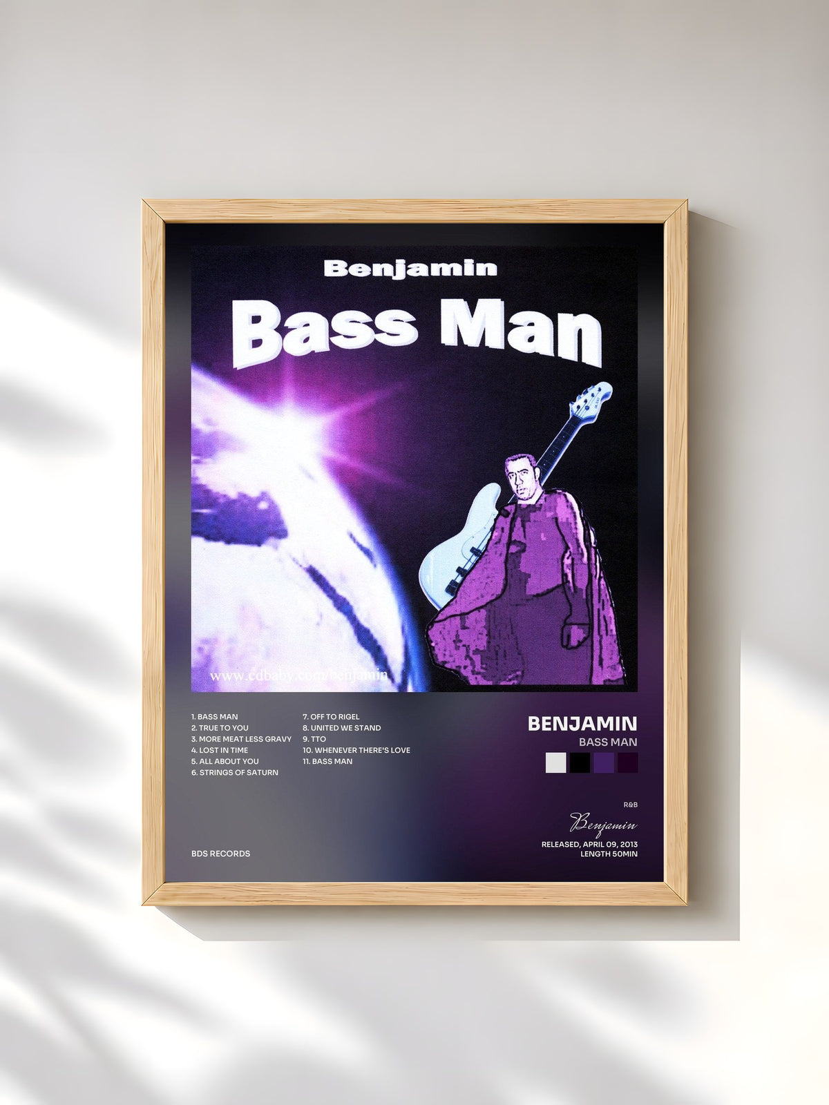#bois Tableau de l'album Bass Man de Benjamin, cadre en bois brut, imprimé et encadré en France