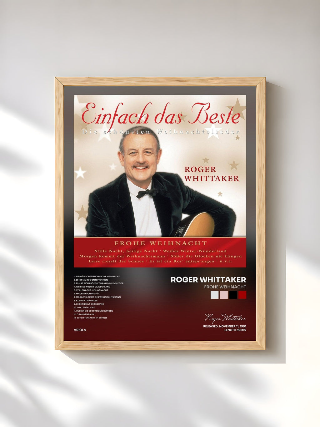 #bois Tableau de l'album Frohe Weihnacht de Roger Whittaker, cadre en bois brut, imprimé et encadré en France