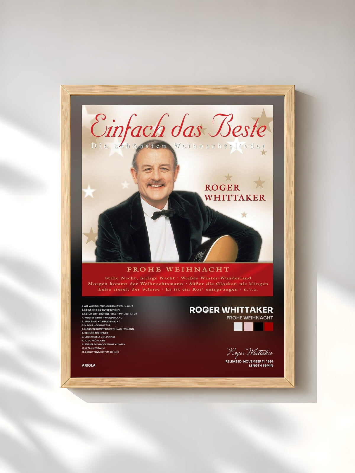 #bois Tableau de l'album Frohe Weihnacht de Roger Whittaker, cadre en bois brut, imprimé et encadré en France