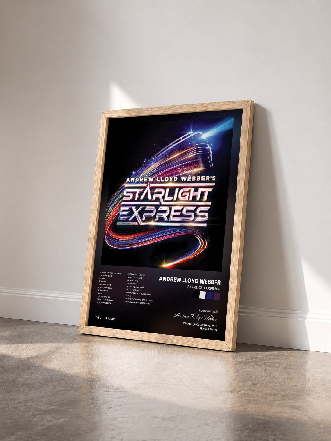 #bois Tableau de l'album Starlight Express de Andrew Lloyd Webber vu de trois quarts, cadre en bois brut