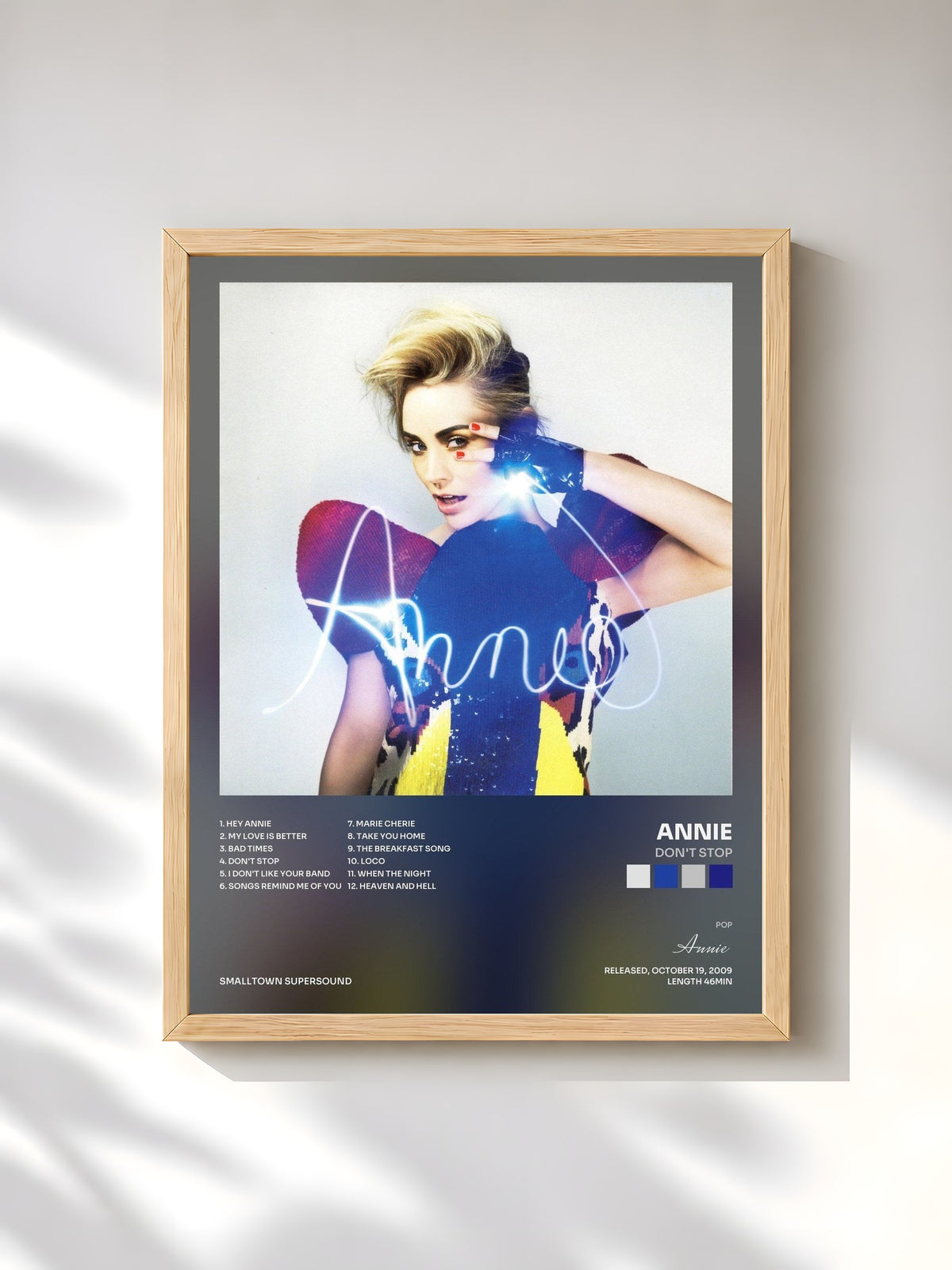 #bois Tableau de l'album Don't Stop de Annie, cadre en bois brut, imprimé et encadré en France