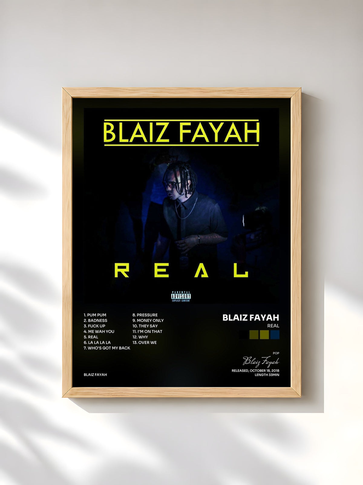 #bois Tableau de l'album Real de Blaiz Fayah, cadre en bois brut, imprimé et encadré en France