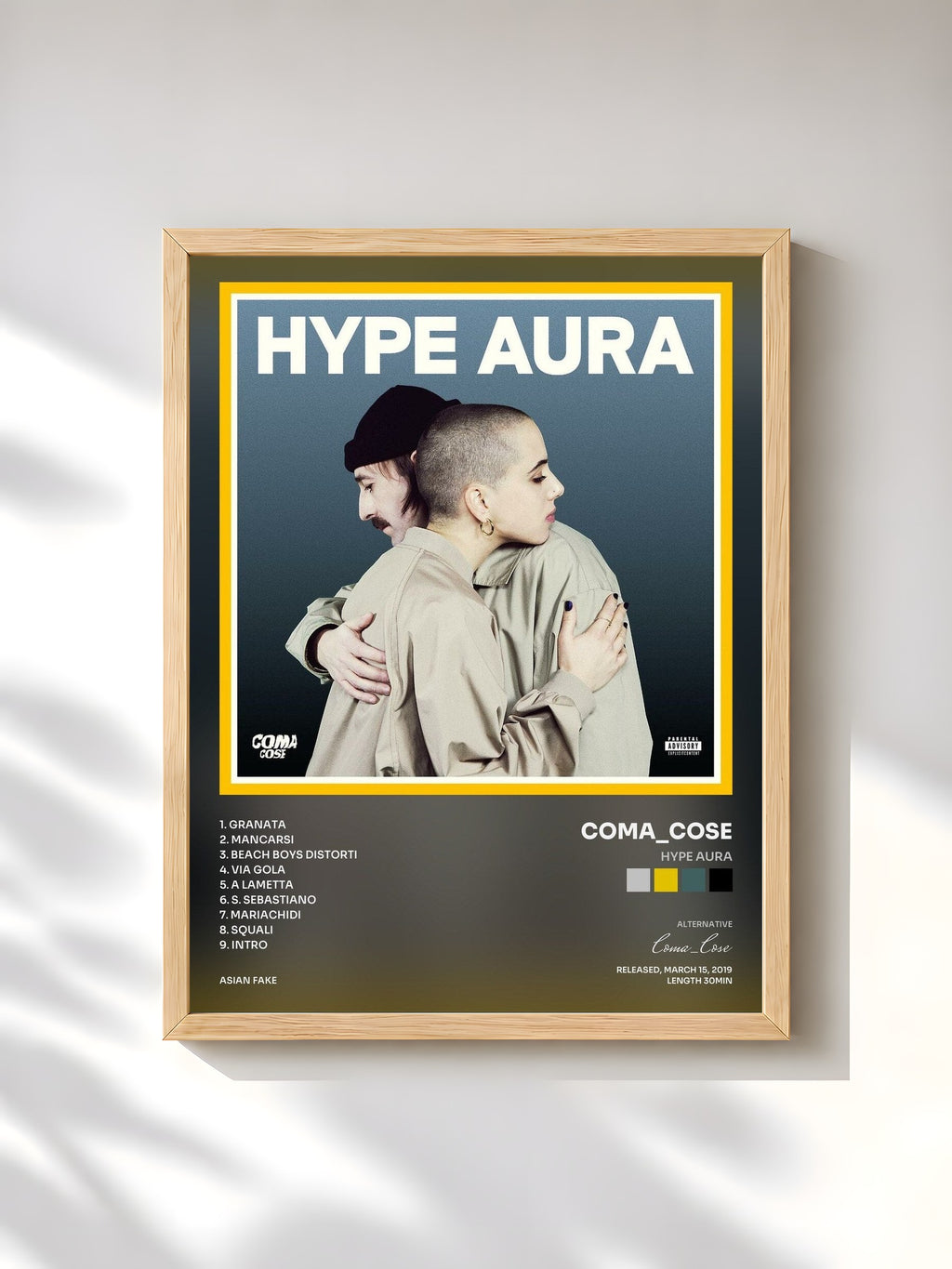 #bois Tableau de l'album HYPE AURA de Coma_Cose, cadre en bois brut, imprimé et encadré en France
