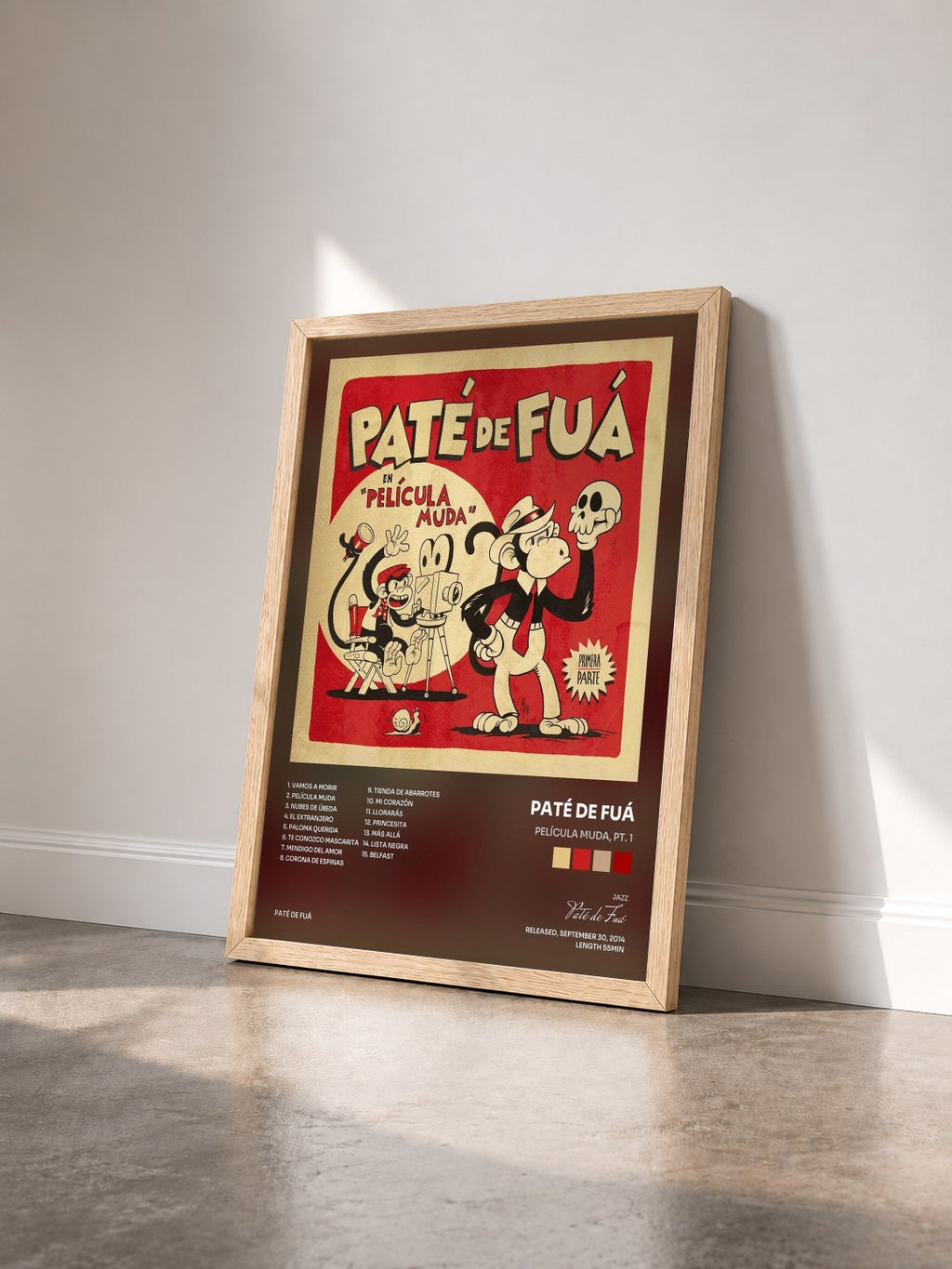 #bois Tableau de l'album Película Muda, Pt. 1 de Paté de Fuá vu de trois quarts, cadre en bois brut