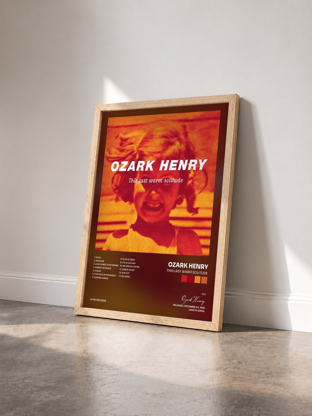 #bois Tableau de l'album This Last Warm Solitude de Ozark Henry vu de trois quarts, cadre en bois brut