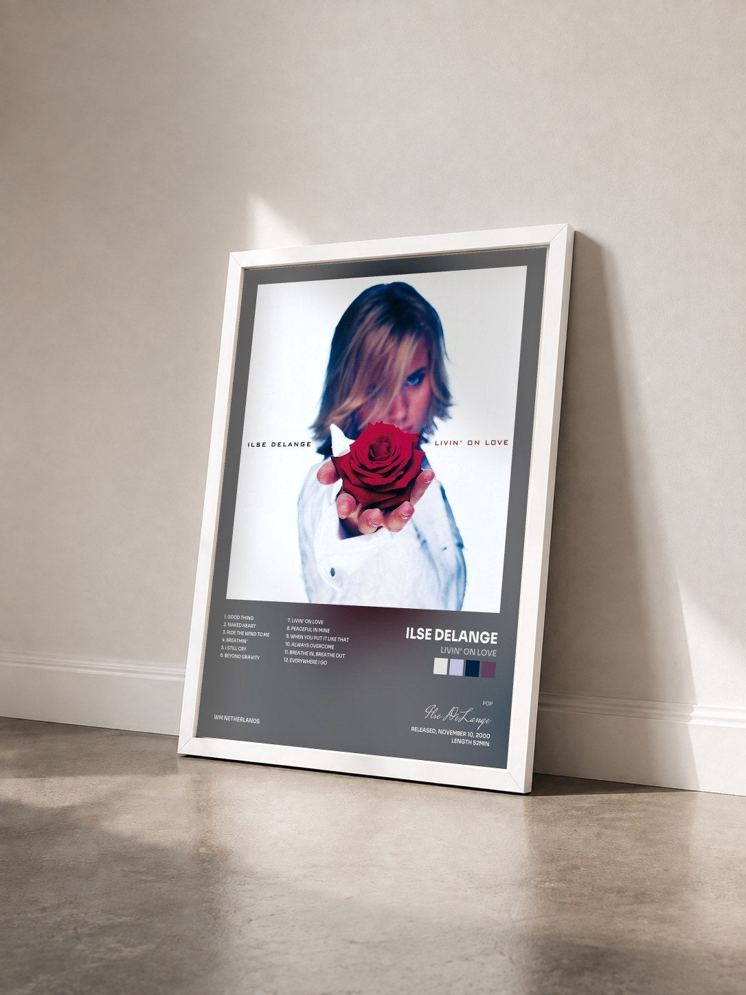 #blanc Tableau de l'album Livin' On Love de Ilse DeLange vu de trois quarts, cadre blanc