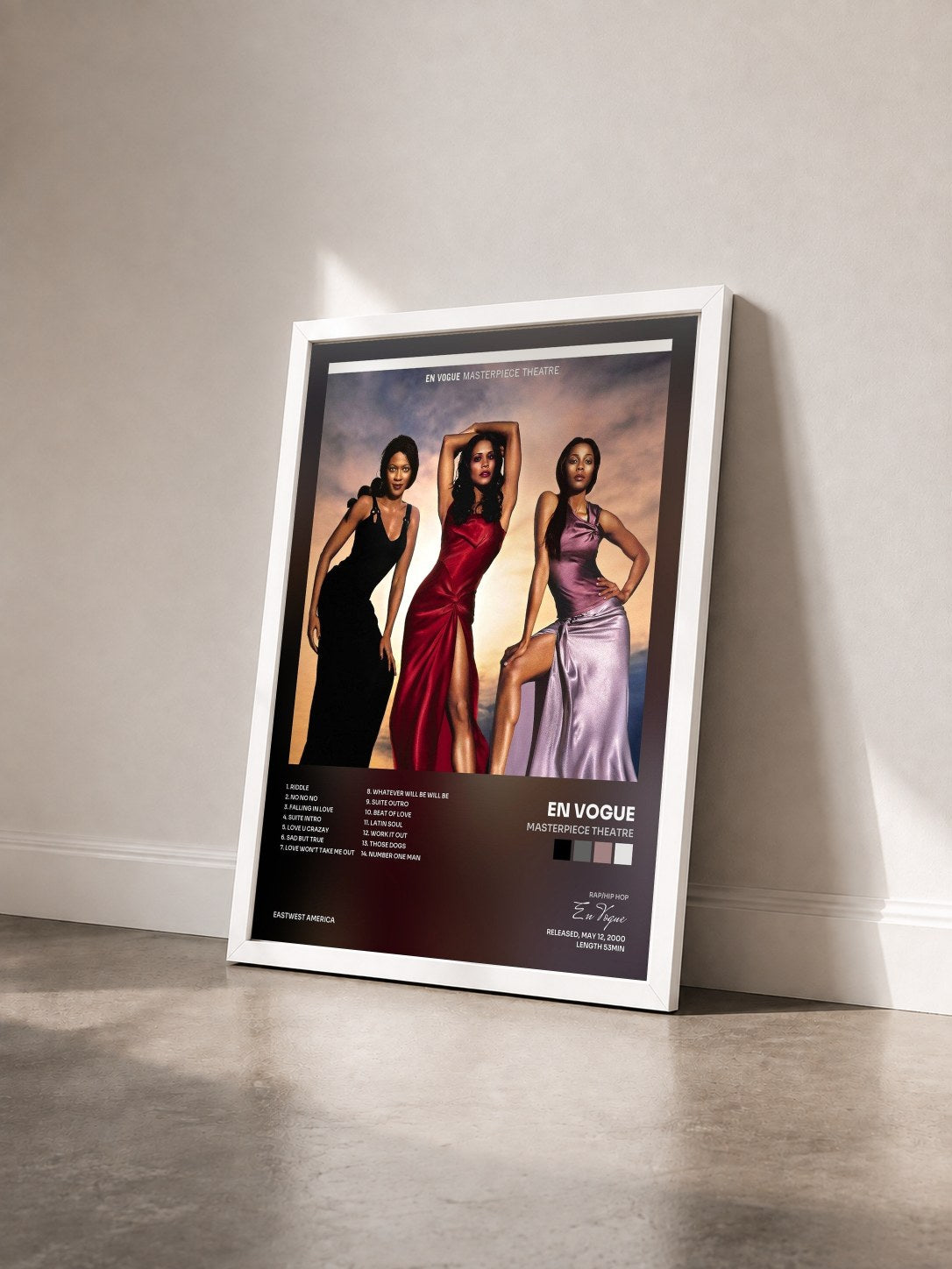#blanc Tableau de l'album Masterpiece Theatre de En Vogue vu de trois quarts, cadre blanc