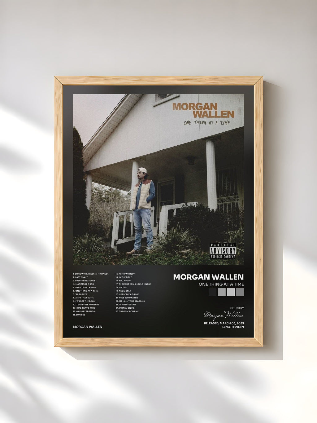 #bois Tableau de l'album One Thing At A Time de Morgan Wallen, cadre en bois brut, imprimé et encadré en France