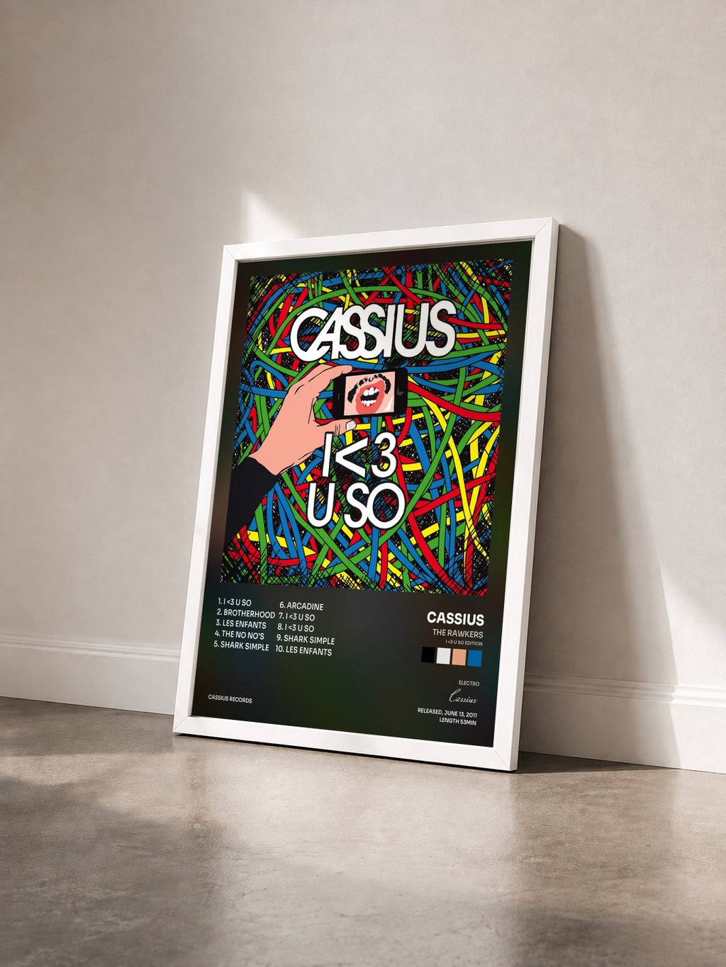 #blanc Tableau de l'album The Rawkers (I <3 U SO Edition) de Cassius vu de trois quarts, cadre blanc