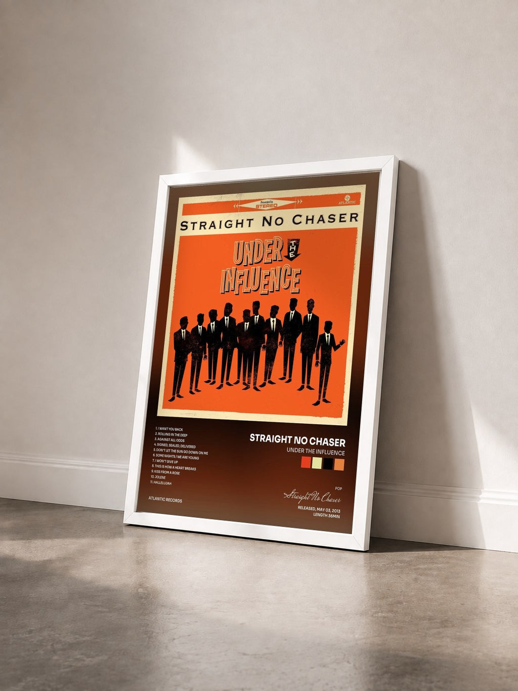 #blanc Tableau de l'album Under the Influence de Straight No Chaser vu de trois quarts, cadre blanc