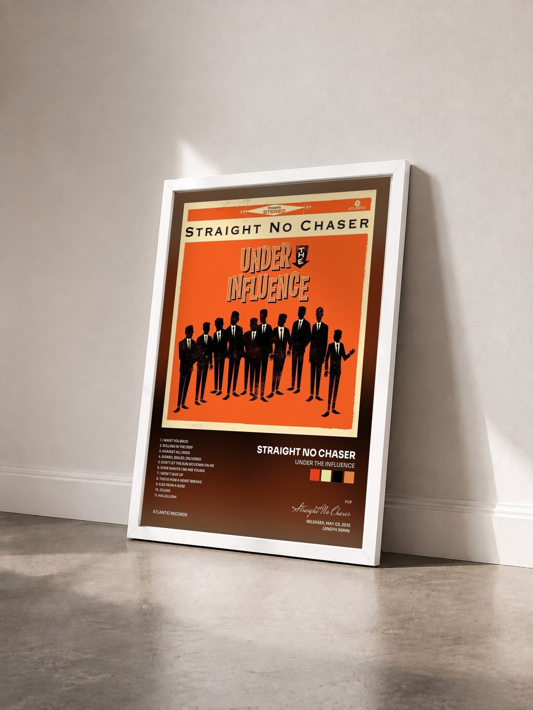 #blanc Tableau de l'album Under the Influence de Straight No Chaser vu de trois quarts, cadre blanc