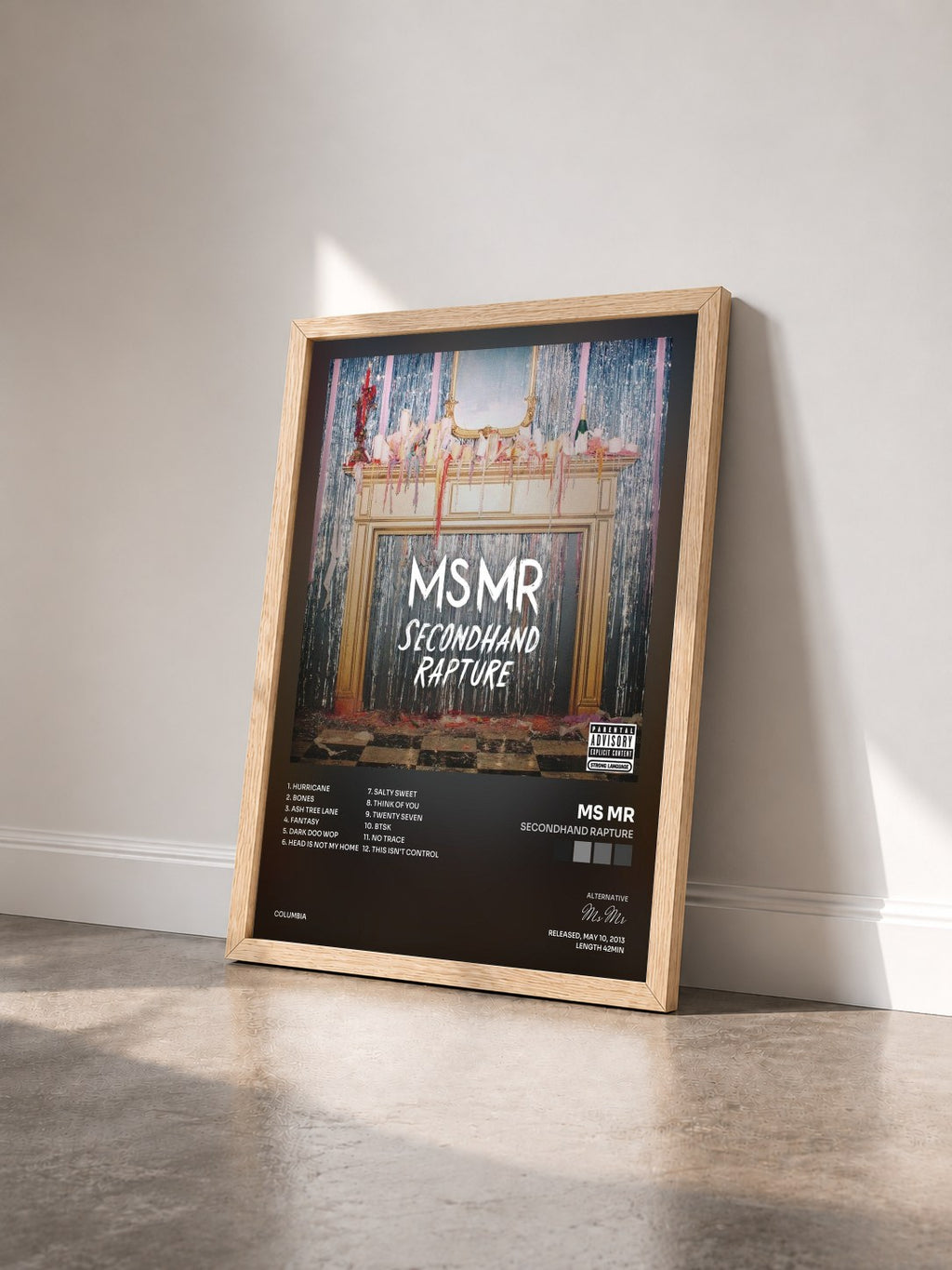 #bois Tableau de l'album Secondhand Rapture de Ms Mr vu de trois quarts, cadre en bois brut