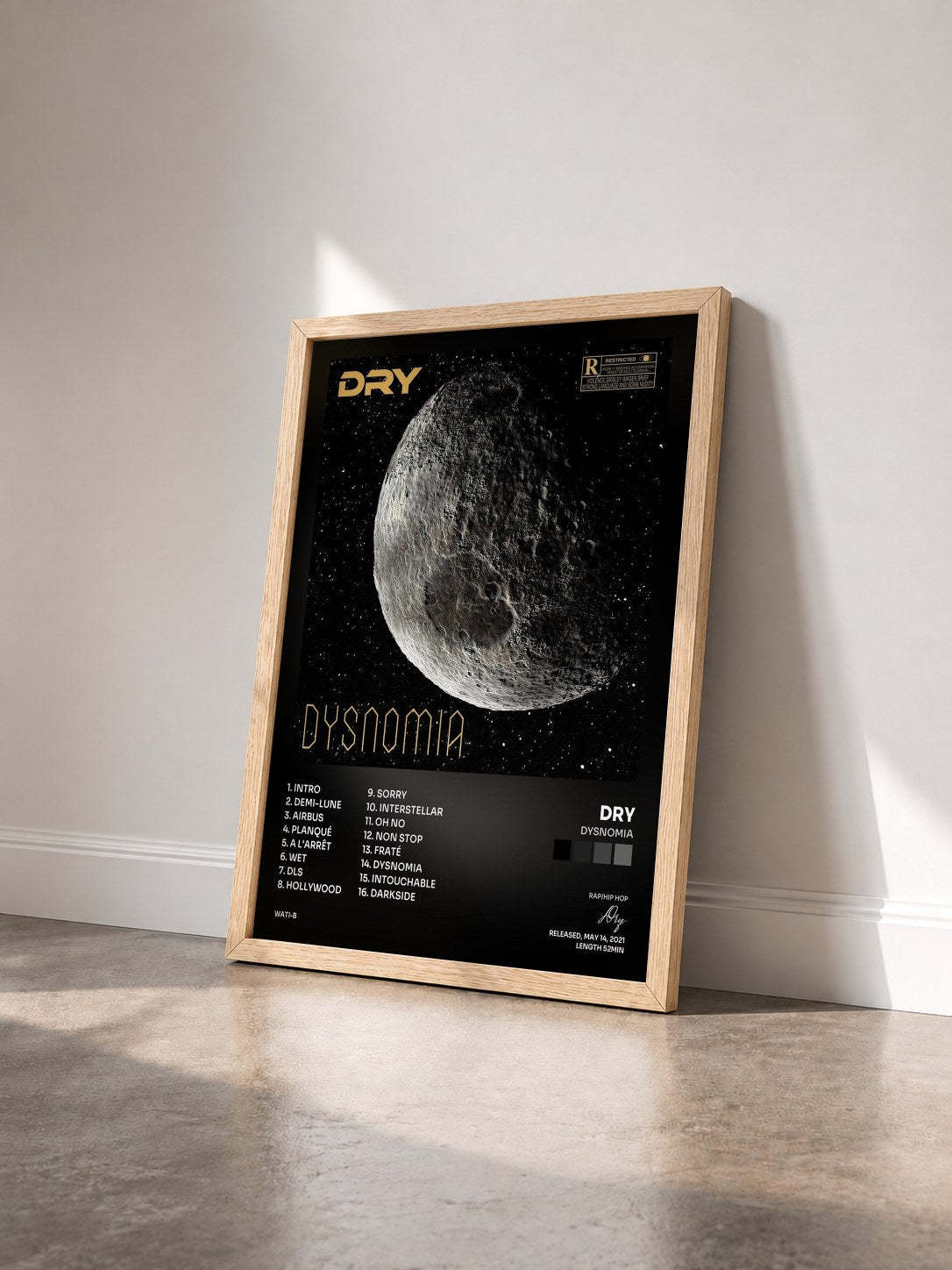 #bois Tableau de l'album Dysnomia de Dry vu de trois quarts, cadre en bois brut