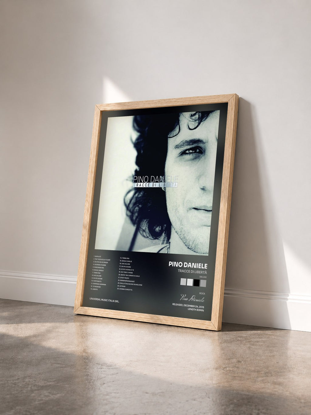 #bois Tableau de l'album Tracce Di Libertà (Deluxe) de Pino Daniele vu de trois quarts, cadre en bois brut