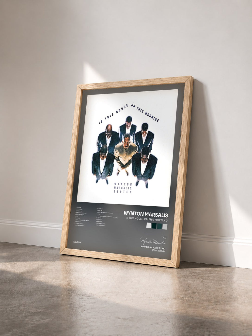 #bois Tableau de l'album In This House, On This Morning de Wynton Marsalis vu de trois quarts, cadre en bois brut
