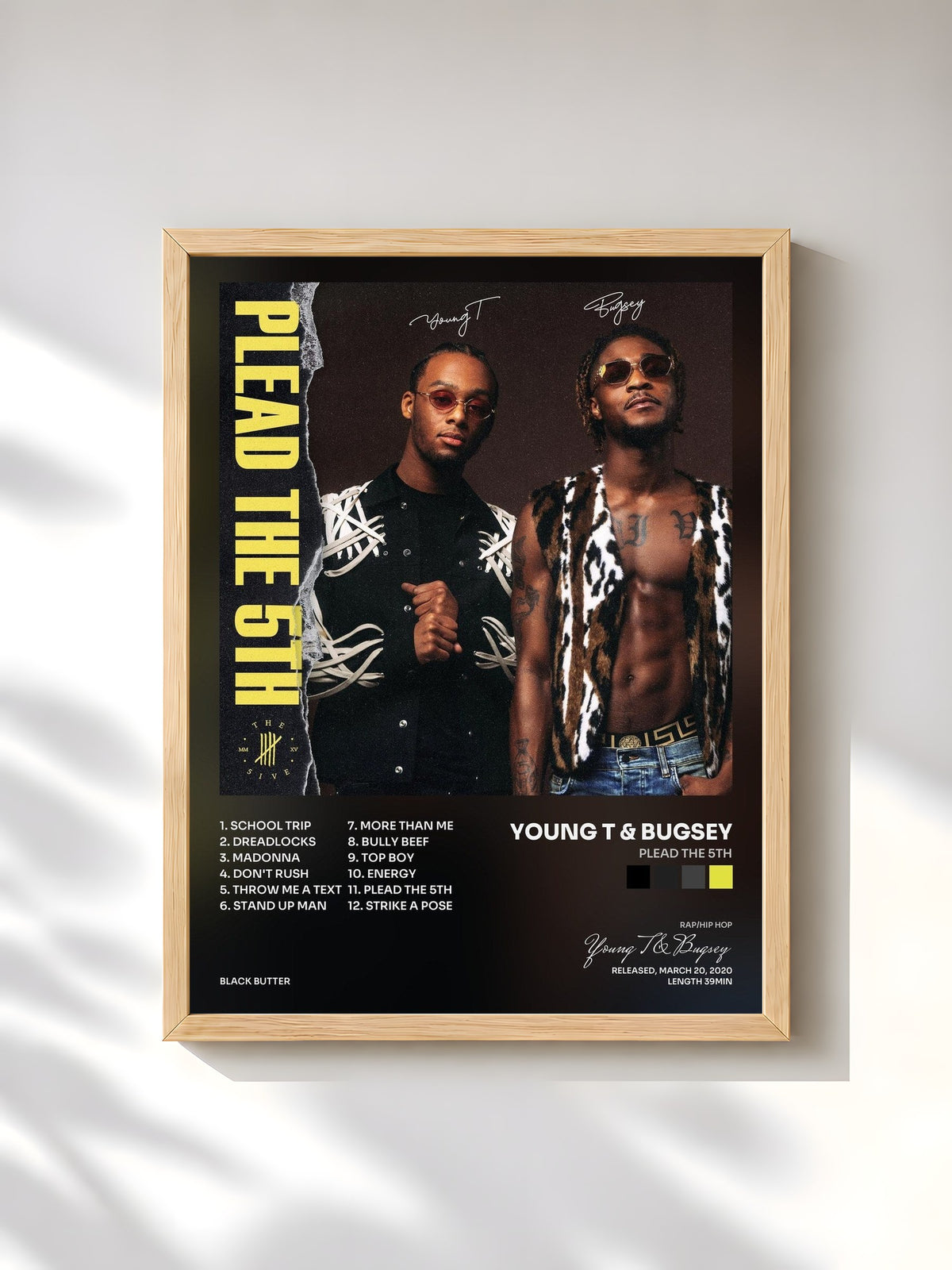 #bois Tableau de l'album Plead The 5th de Young T & Bugsey, cadre en bois brut, imprimé et encadré en France
