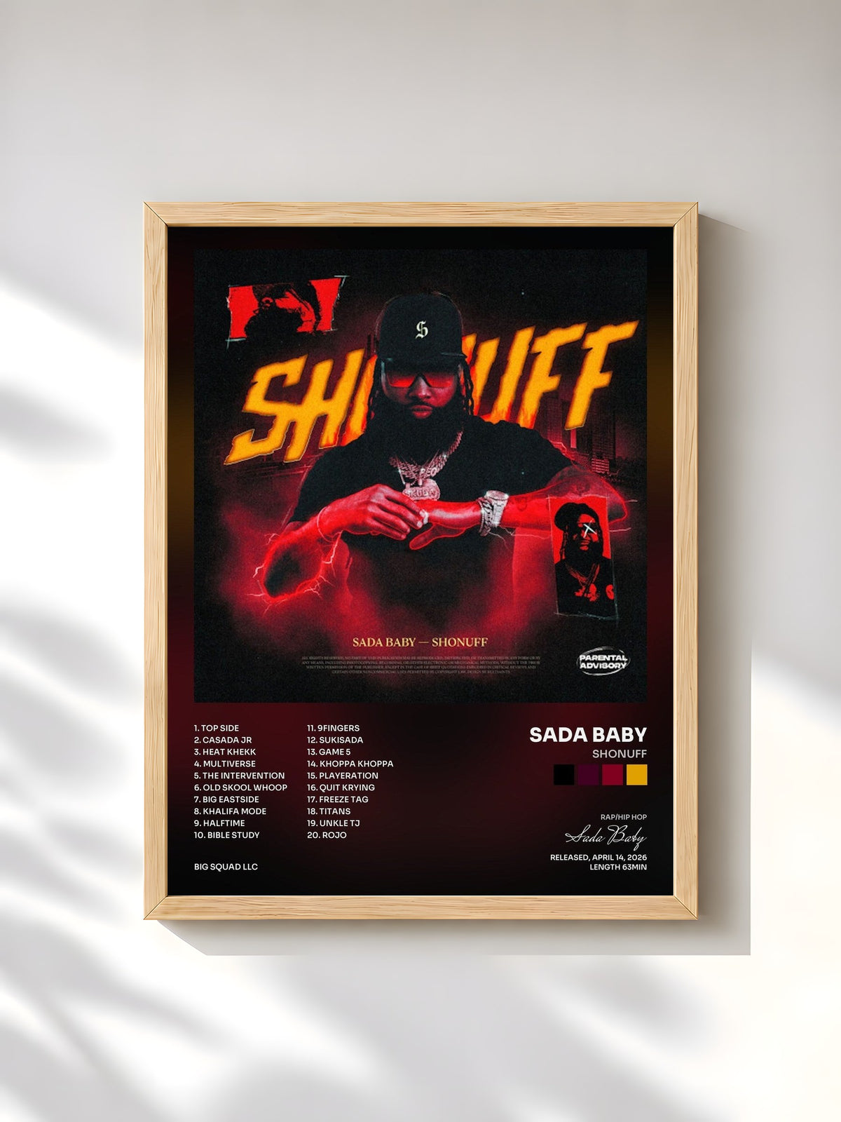 #bois Tableau de l'album SHONUFF de Sada Baby, cadre en bois brut, imprimé et encadré en France
