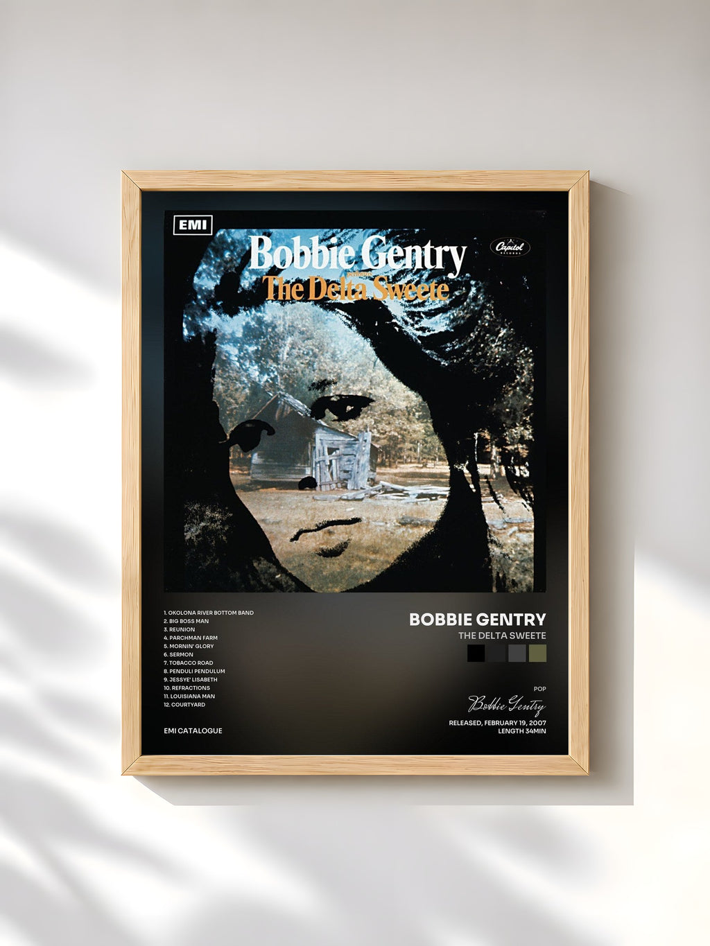 #bois Tableau de l'album The Delta Sweete de Bobbie Gentry, cadre en bois brut, imprimé et encadré en France
