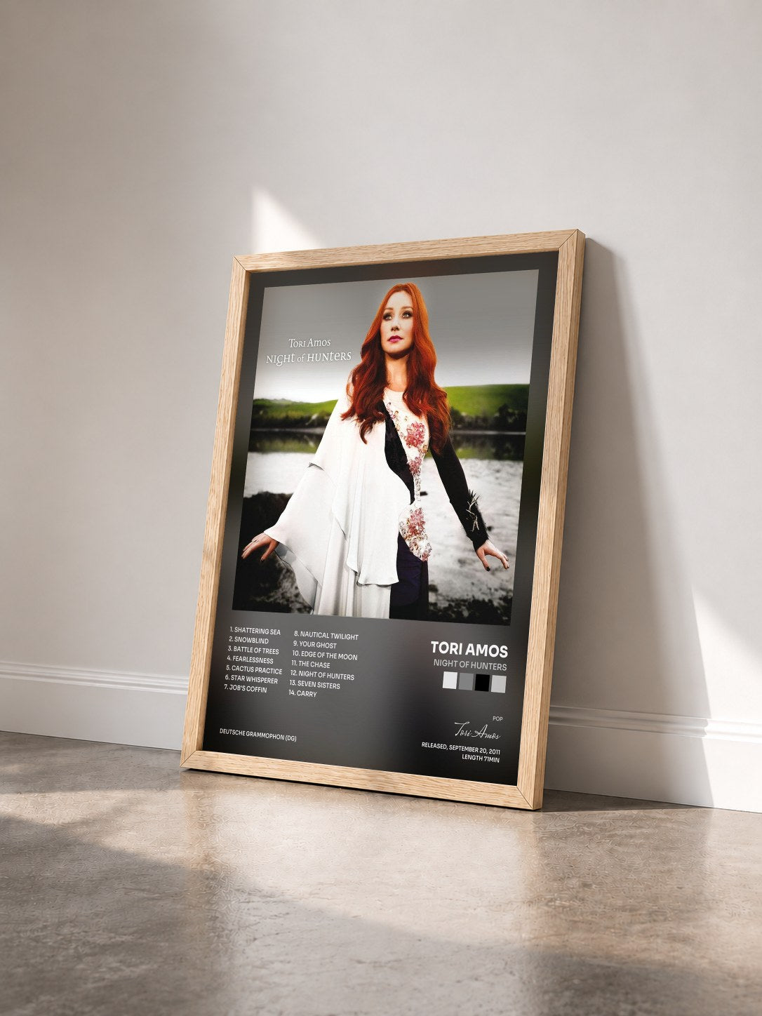 #bois Tableau de l'album Night Of Hunters de Tori Amos vu de trois quarts, cadre en bois brut