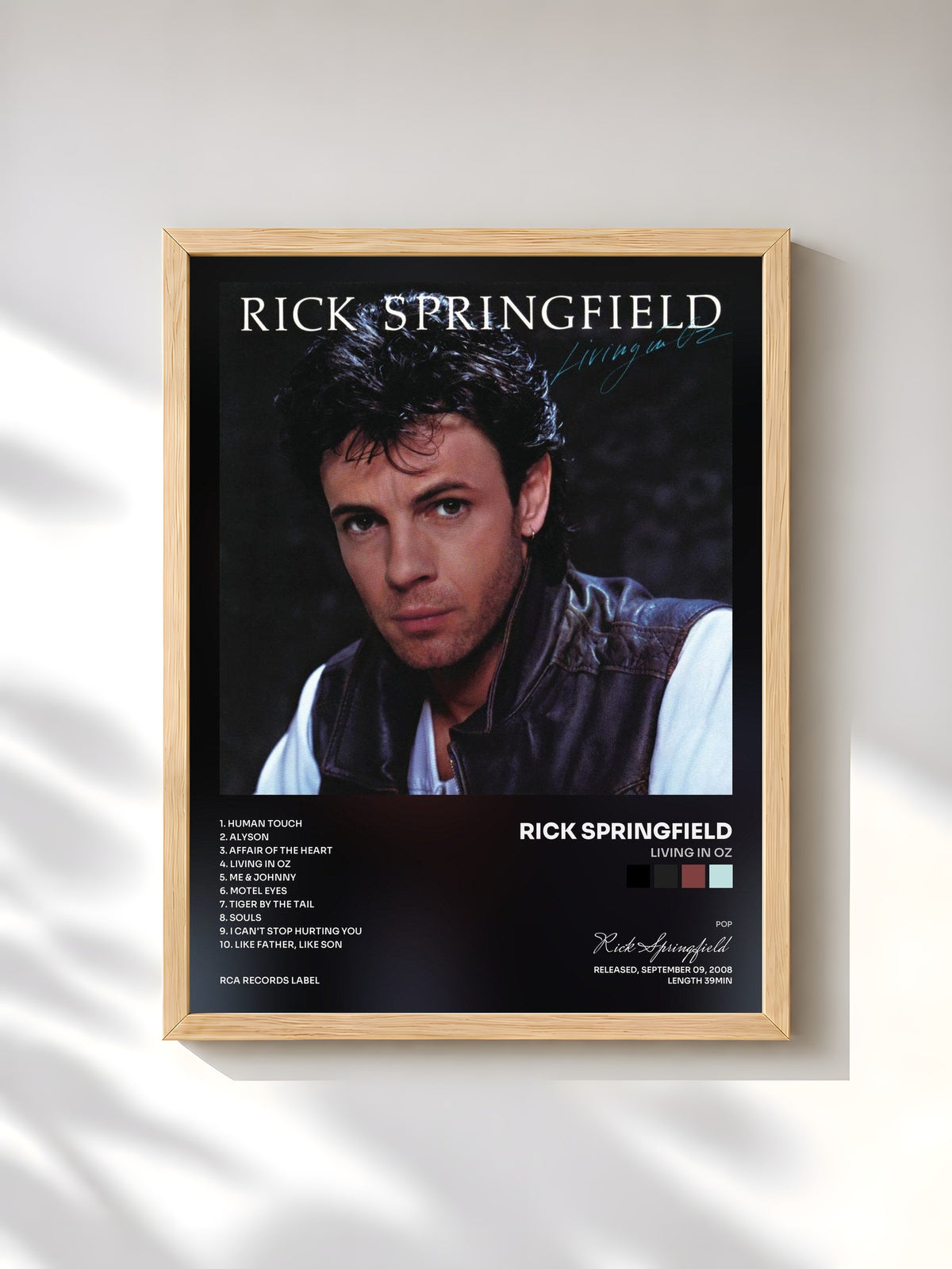 #bois Tableau de l'album Living In Oz de Rick Springfield, cadre en bois brut, imprimé et encadré en France