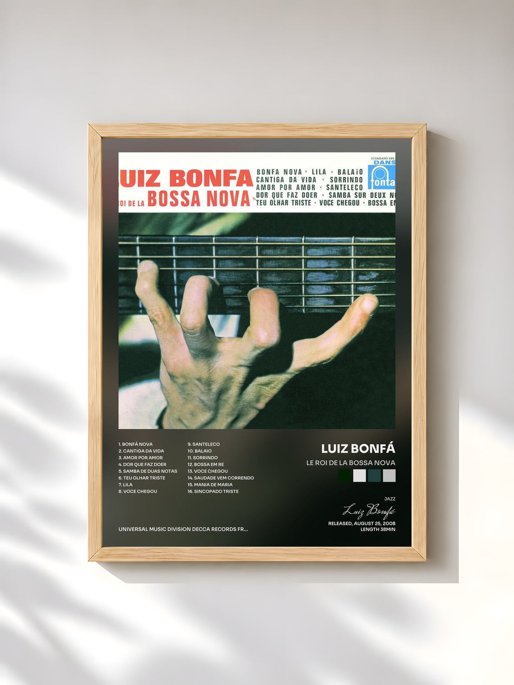 #bois Tableau de l'album Le Roi de la Bossa Nova de Luiz Bonfá, cadre en bois brut, imprimé et encadré en France