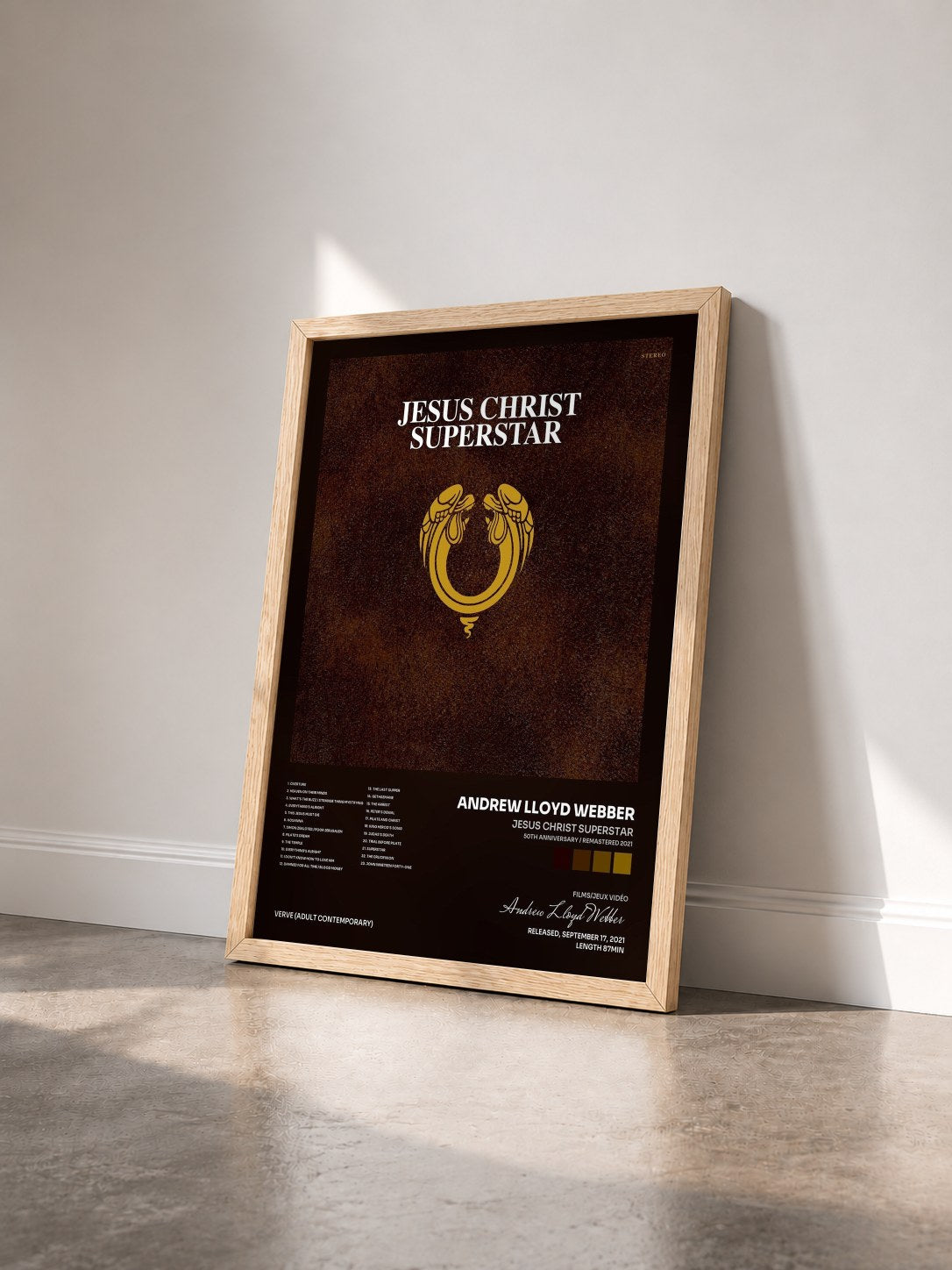#bois Tableau de l'album Jesus Christ Superstar (50th Anniversary / Remastered 2021) de Andrew Lloyd Webber vu de trois quarts, cadre en bois brut