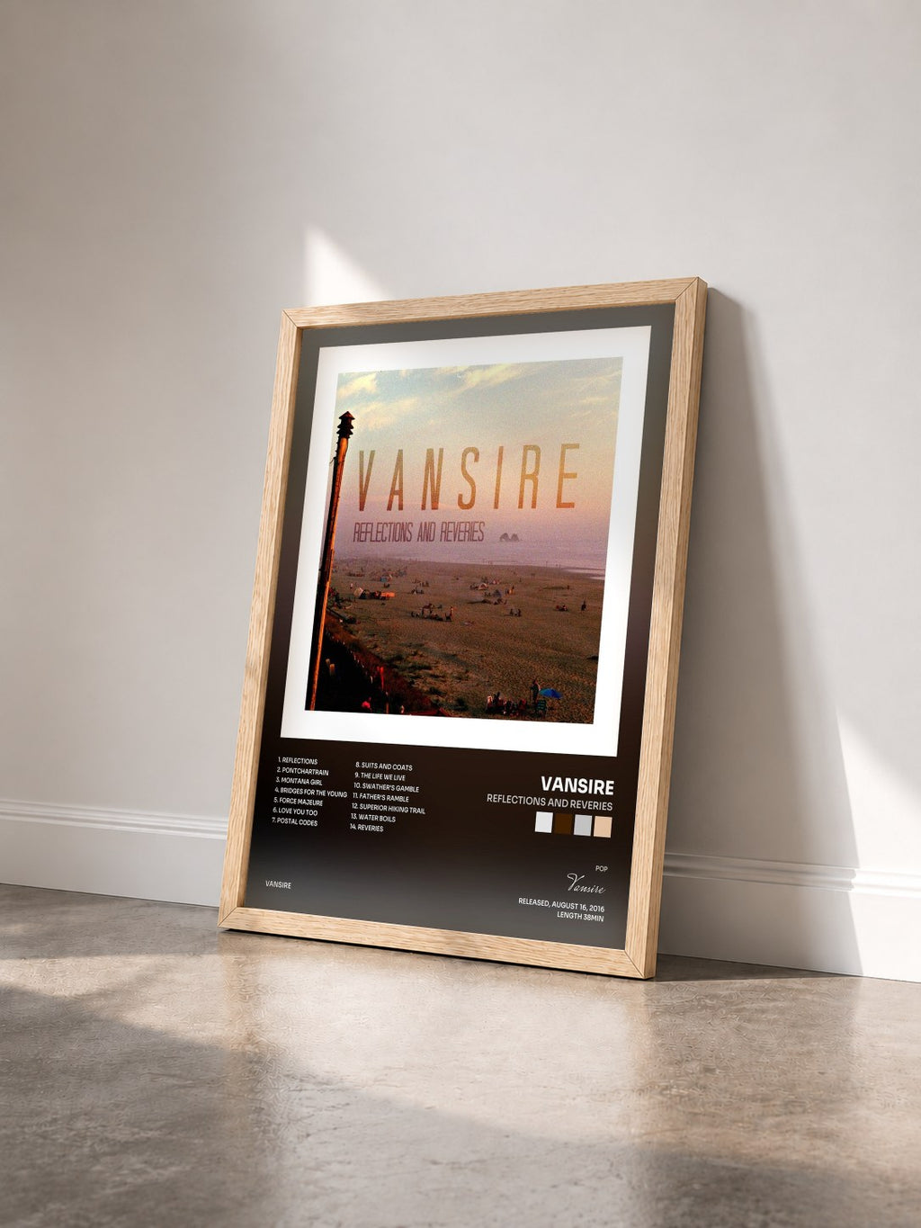 #bois Tableau de l'album Reflections and Reveries de Vansire vu de trois quarts, cadre en bois brut