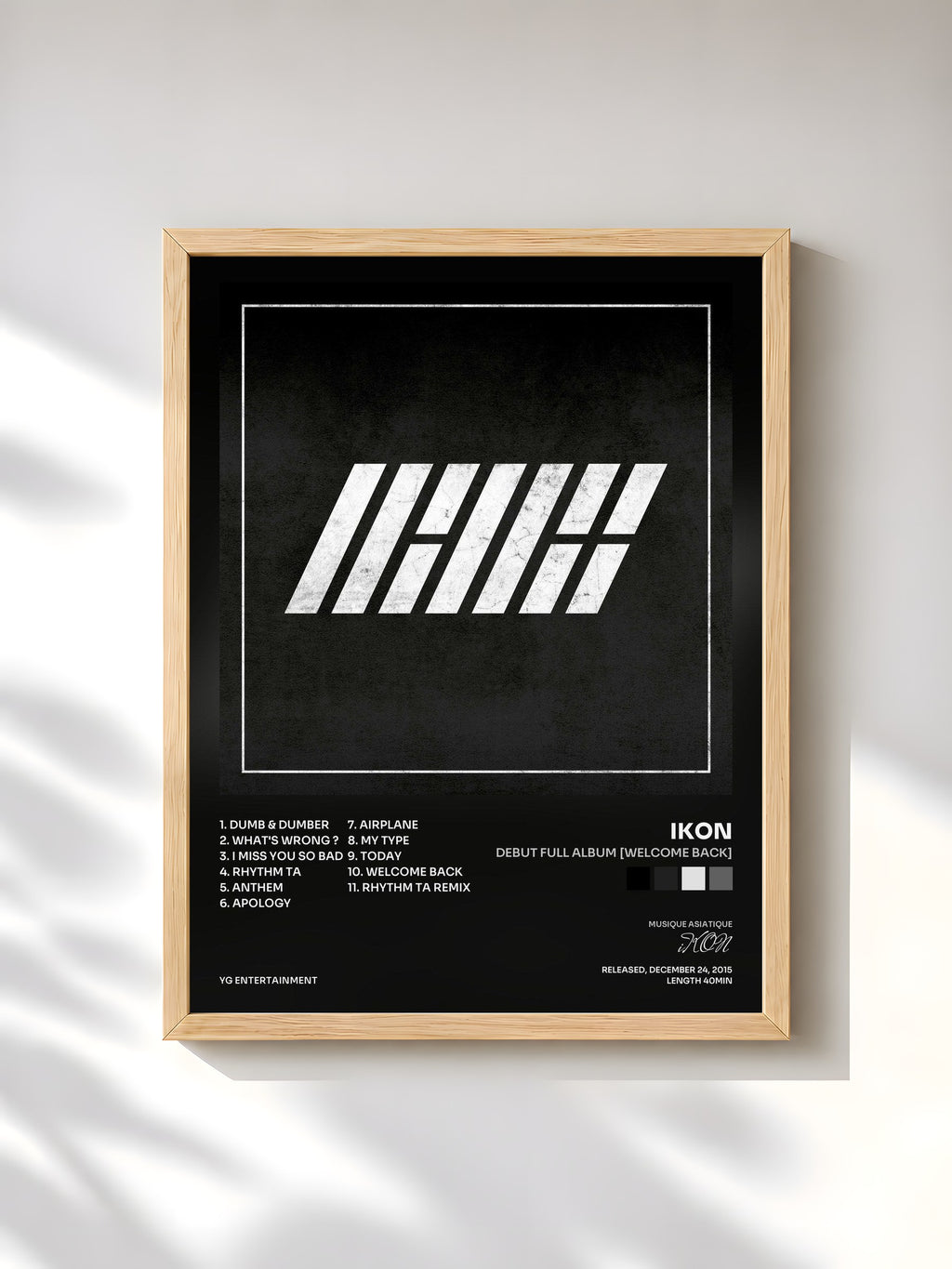 #bois Tableau de l'album DEBUT FULL ALBUM [WELCOME BACK] de iKON, cadre en bois brut, imprimé et encadré en France