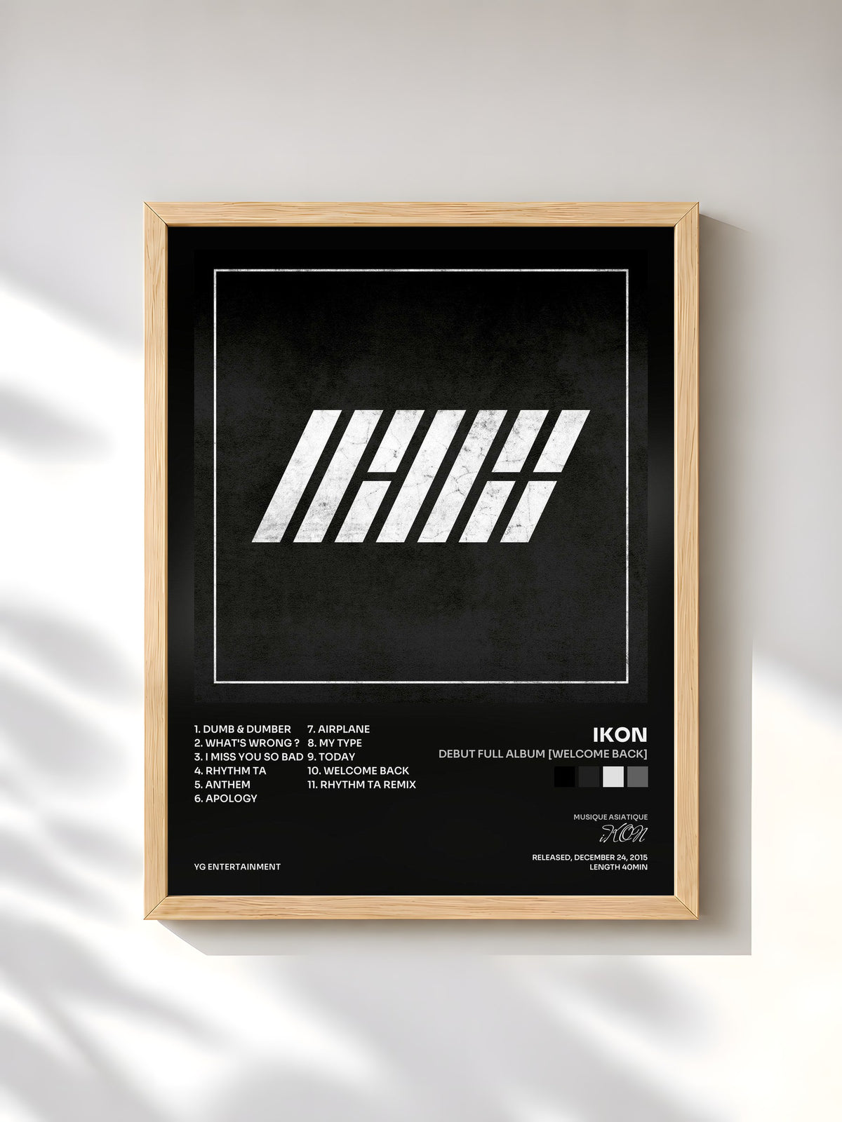 #bois Tableau de l'album DEBUT FULL ALBUM [WELCOME BACK] de iKON, cadre en bois brut, imprimé et encadré en France