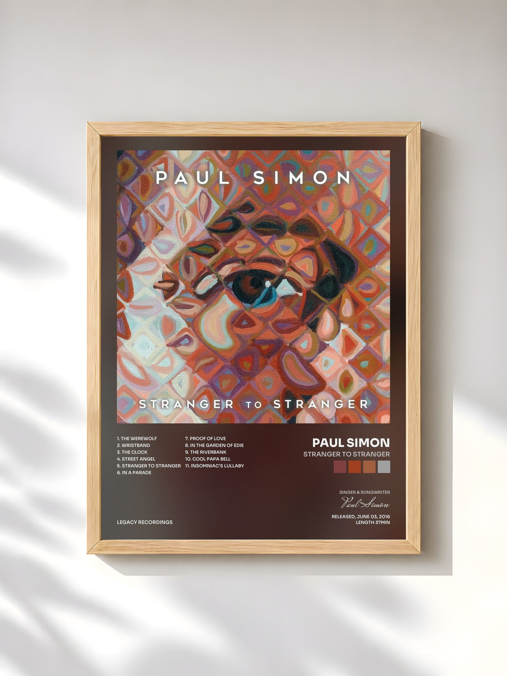 #bois Tableau de l'album Stranger To Stranger de Paul Simon, cadre en bois brut, imprimé et encadré en France