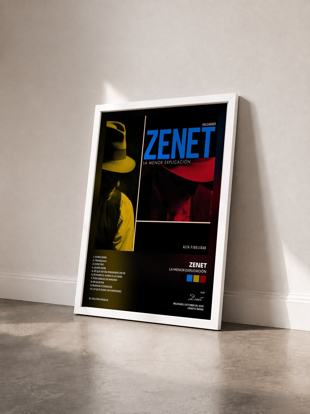 #blanc Tableau de l'album La Menor Explicación de Zenet vu de trois quarts, cadre blanc